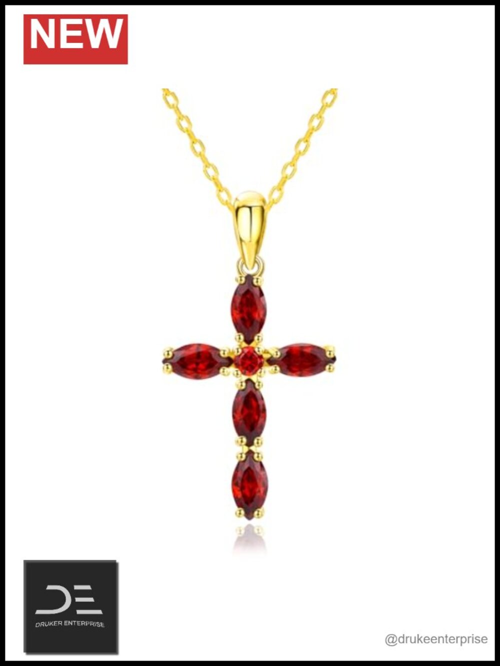 14K Gold Plated Sterling Silver Birthstone Cross Pendant Necklace